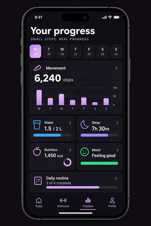Water, sleep and nutrition trackers preview