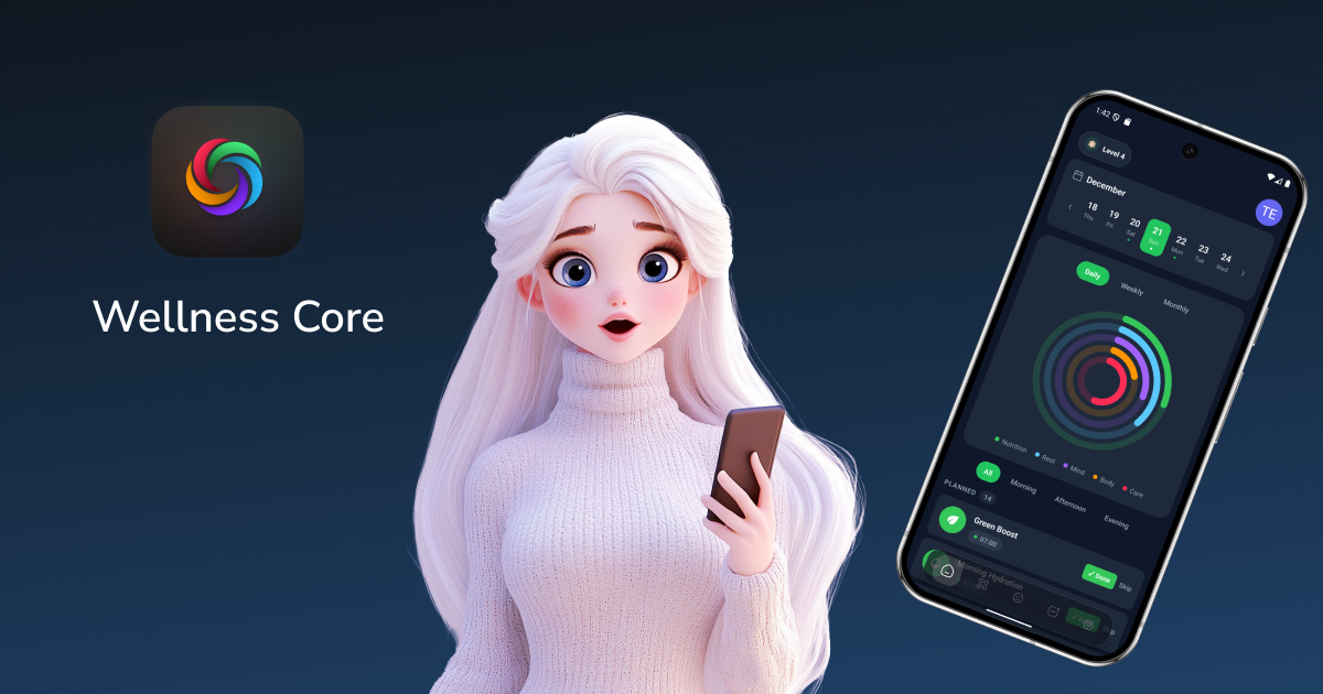 Wellness Core app — pantalla principal de bienestar